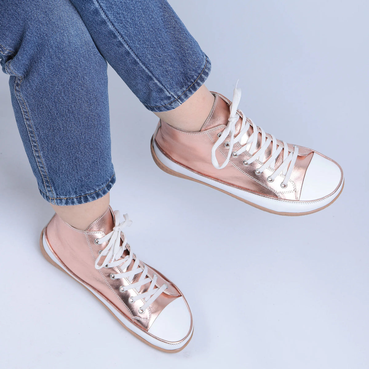 Bright Barefoot Long Boots Converse Shoes – 6mm Rubber Sole – Rose Gold