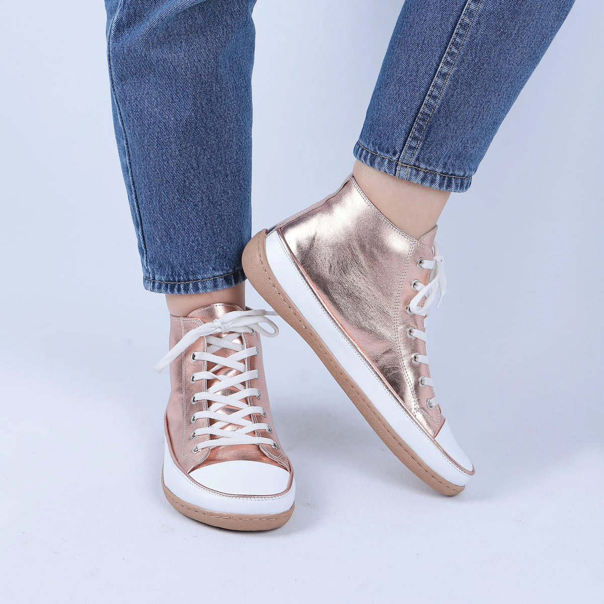 Bright Barefoot Long Boots Converse Shoes – 6mm Rubber Sole – Rose Gold
