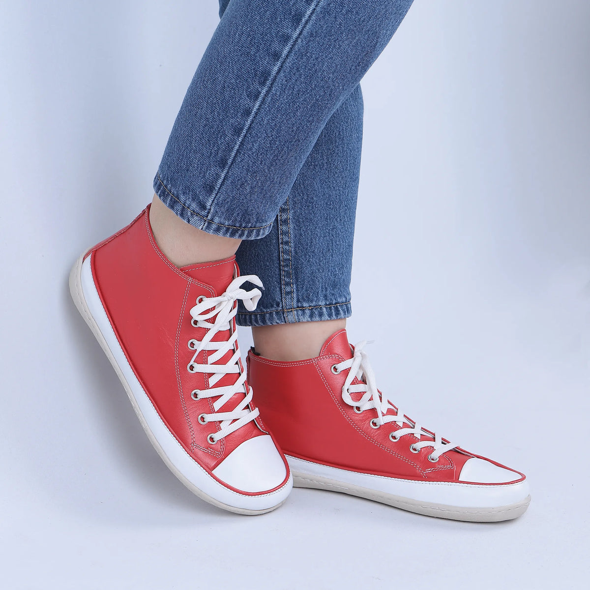 Smooth Barefoot Long Boots Converse Shoes – 6mm Rubber Sole – Red
