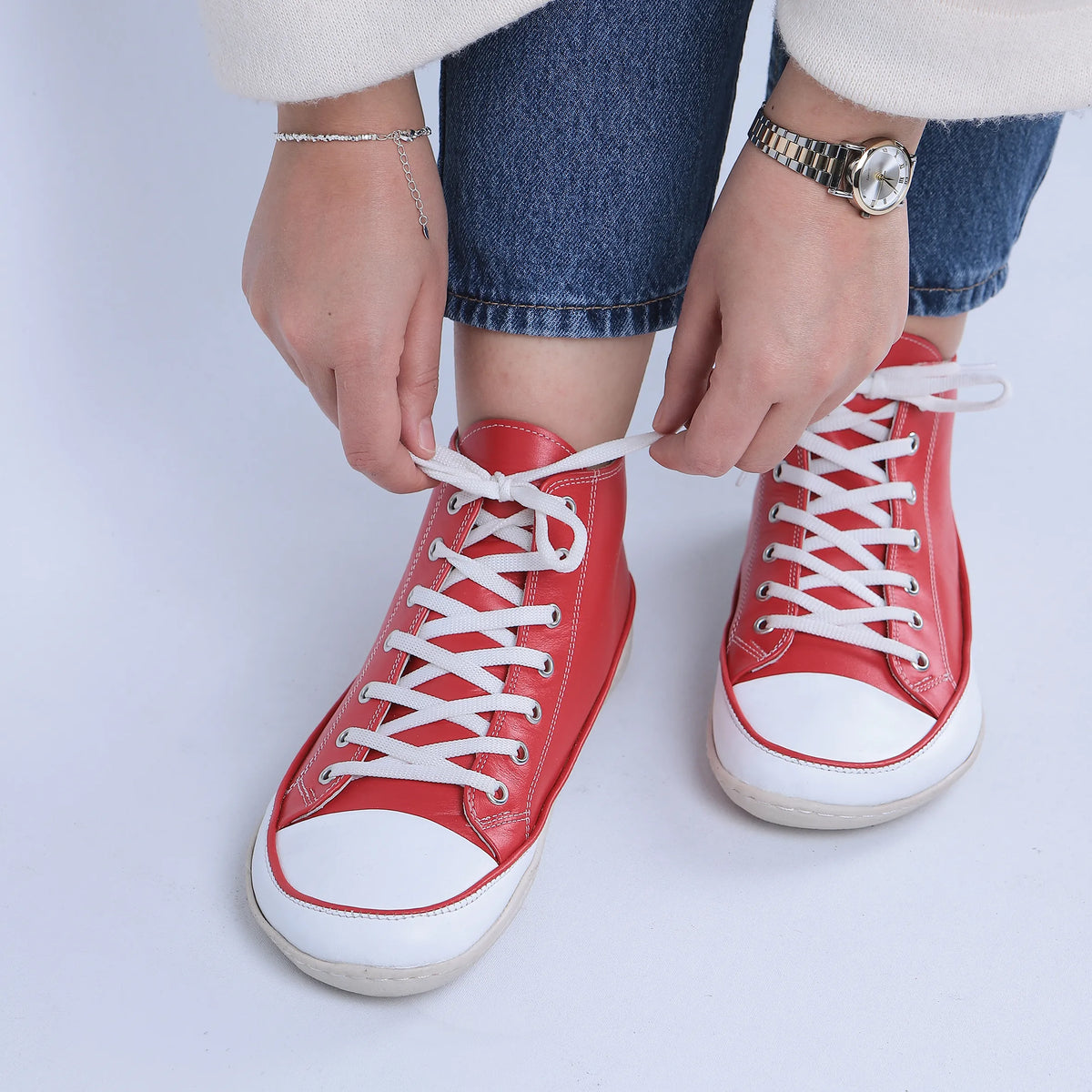 Smooth Barefoot Long Boots Converse Shoes – 6mm Rubber Sole – Red