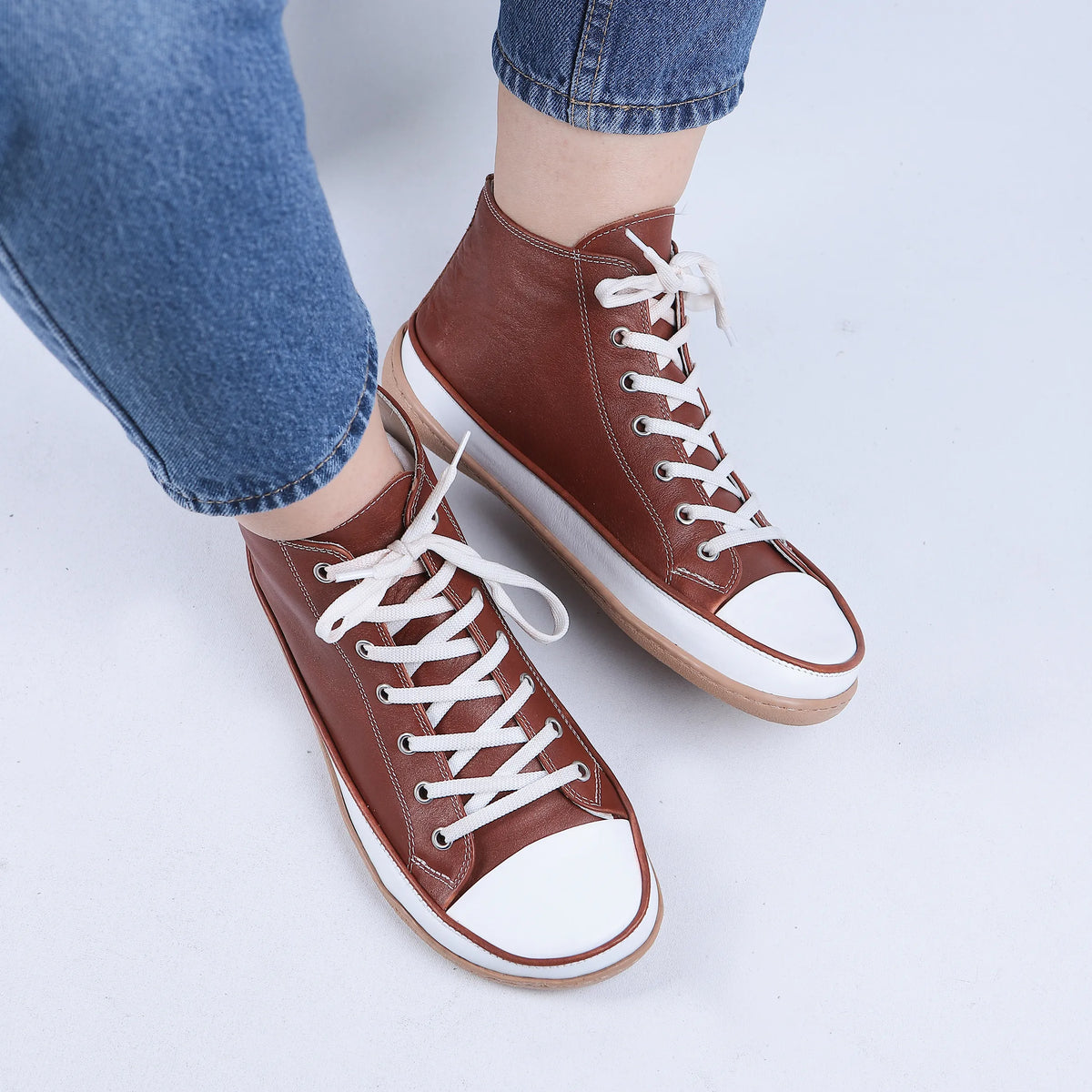 Smooth Barefoot Long Boots Converse Shoes – 6mm Rubber Sole – Brown