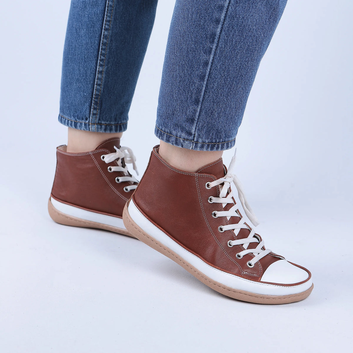 Smooth Barefoot Long Boots Converse Shoes – 6mm Rubber Sole – Brown