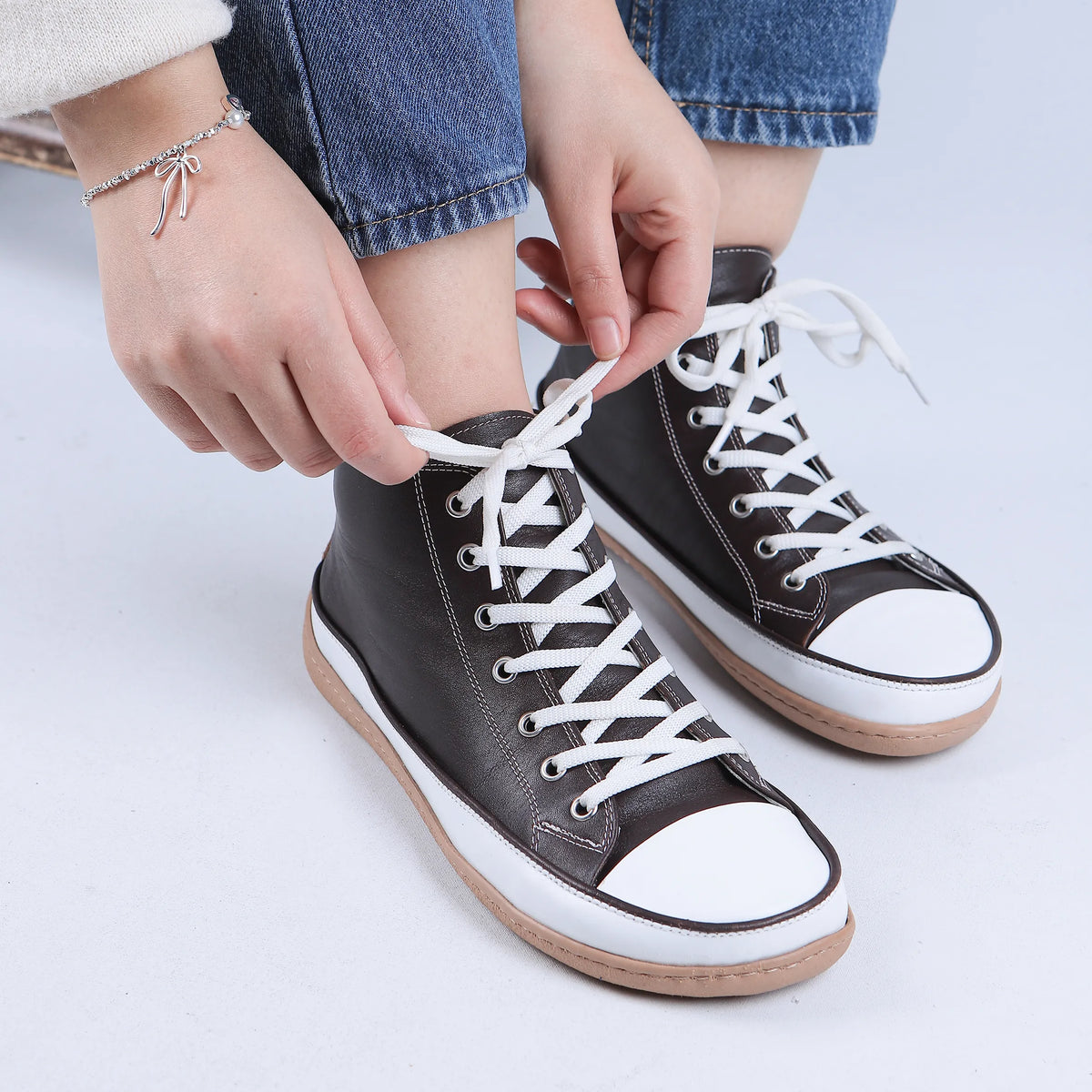 Smooth Barefoot Long Boots Converse Shoes – 6mm Rubber Sole – Dark Brown