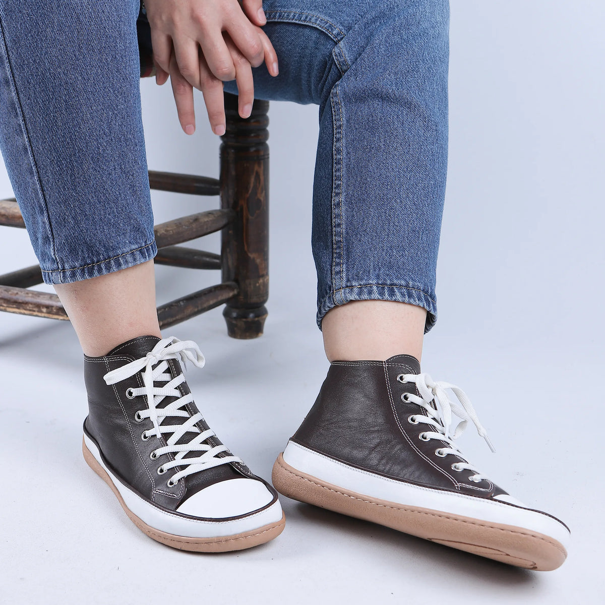 Smooth Barefoot Long Boots Converse Shoes – 6mm Rubber Sole – Dark Brown
