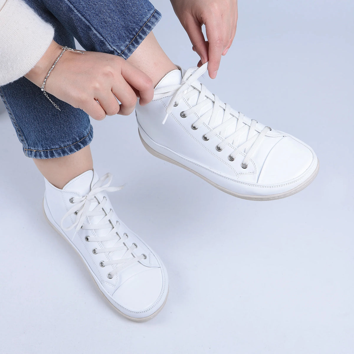 Smooth Barefoot Long Boots Converse Shoes – 6mm Rubber Sole – Full White