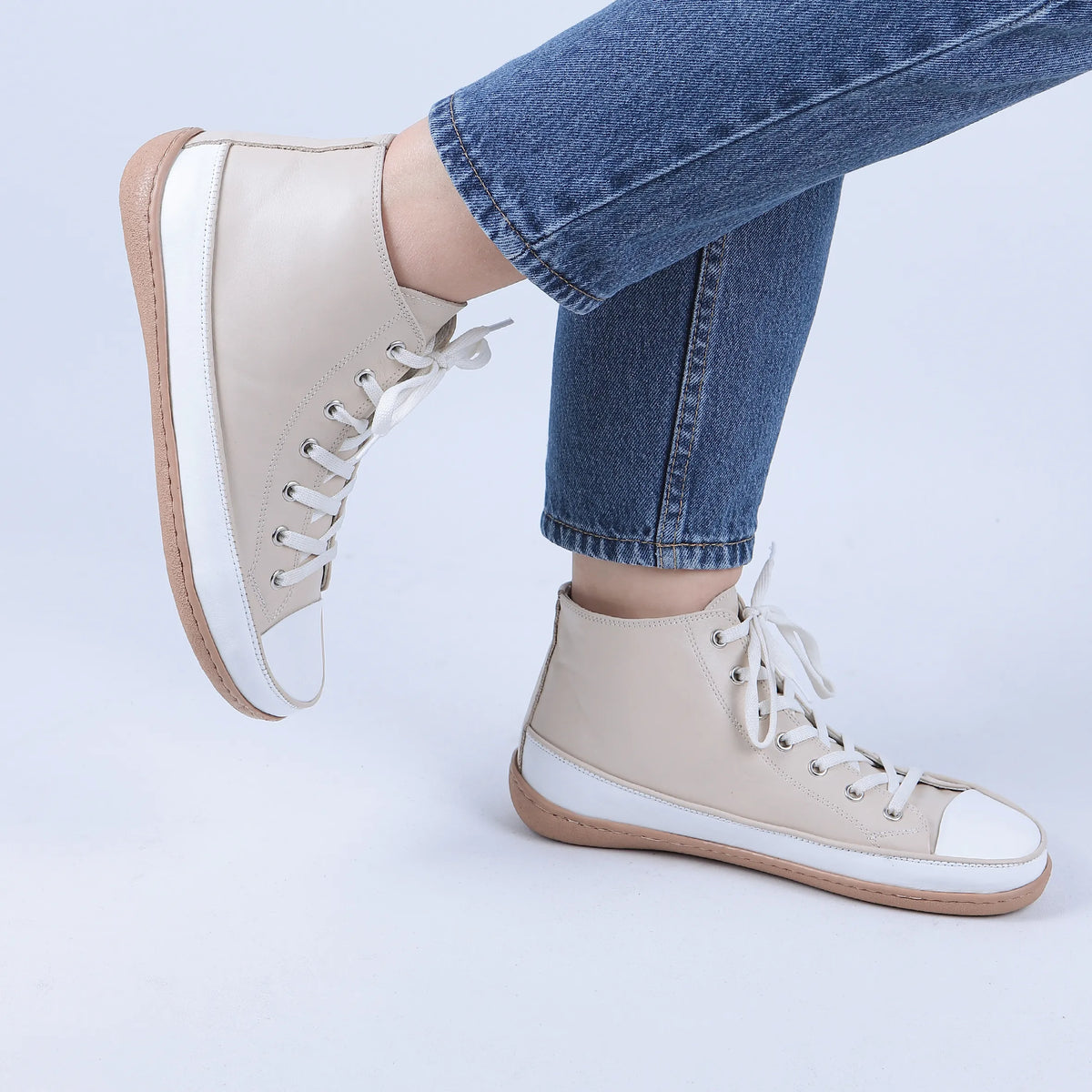 Smooth Barefoot Long Boots Converse Shoes – 6mm Rubber Sole – Cream
