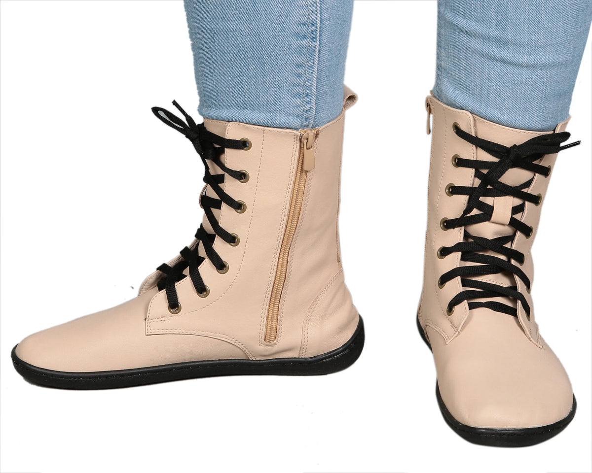Smooth Barefoot Long Boots Shoes – 6mm Rubber Sole – Cream