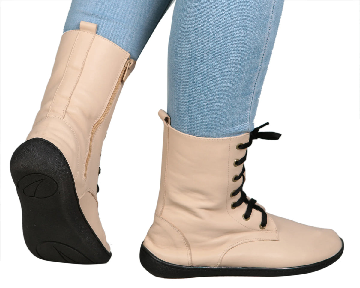 Smooth Barefoot Long Boots Shoes – 6mm Rubber Sole – Cream