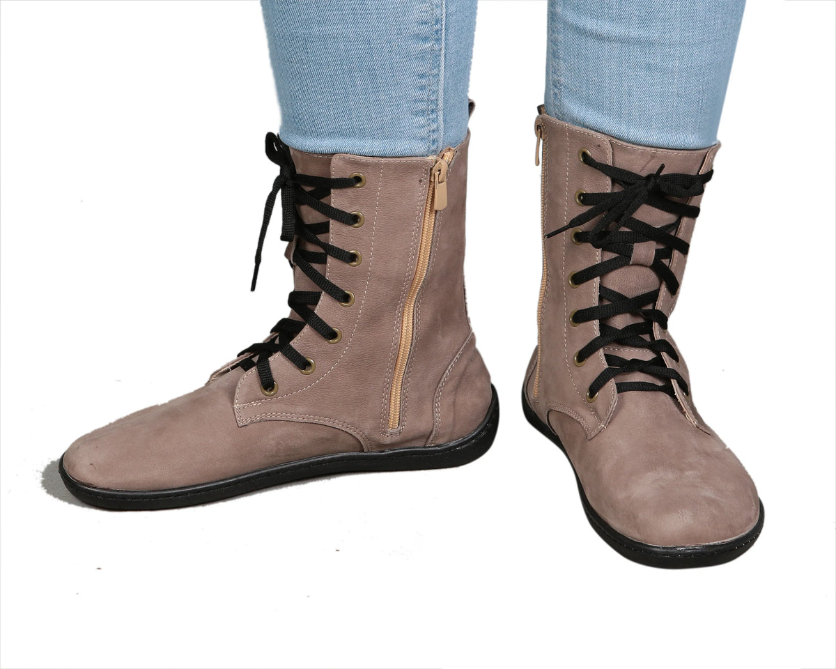 Nubuck Barefoot Long Boots Shoes – 6mm Rubber Sole – Smoked