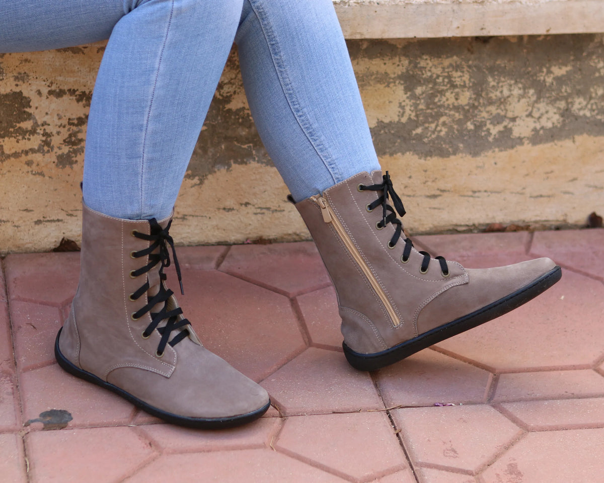 Nubuck Barefoot Long Boots Shoes – 6mm Rubber Sole – Smoked