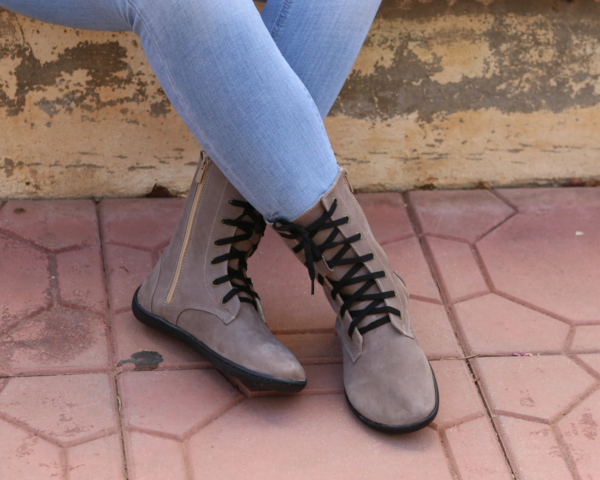 Nubuck Barefoot Long Boots Shoes – 6mm Rubber Sole – Smoked
