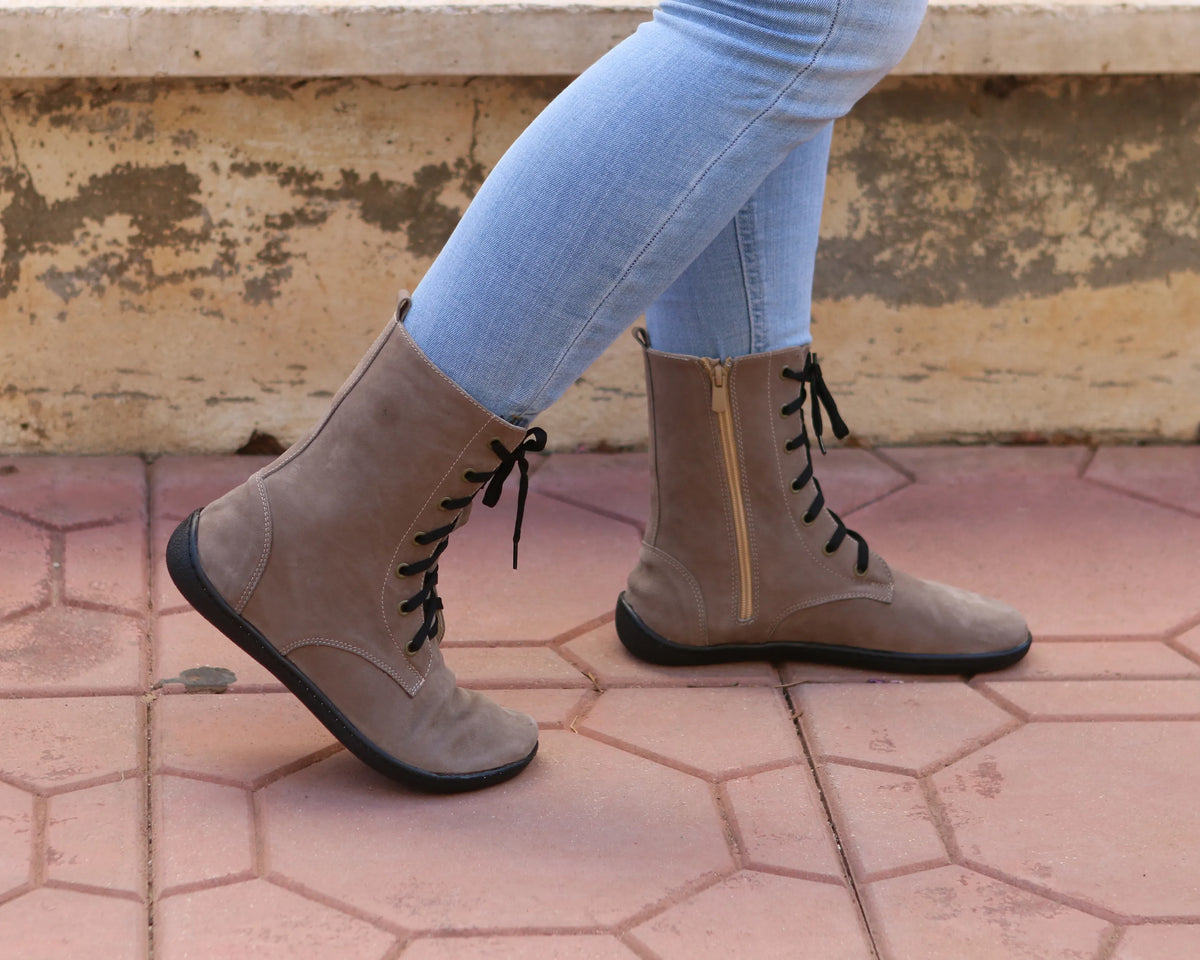 Nubuck Barefoot Long Boots Shoes – 6mm Rubber Sole – Smoked