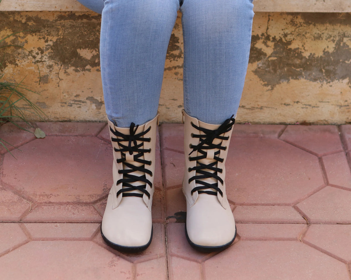 Smooth Barefoot Long Boots Shoes – 6mm Rubber Sole – Cream