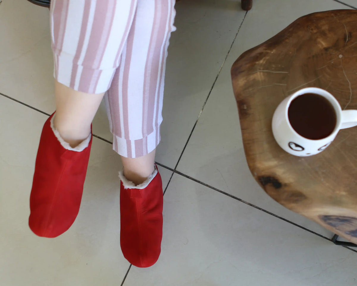 Nubuck Barefoot Home Slippers Sandals Shoes – Red