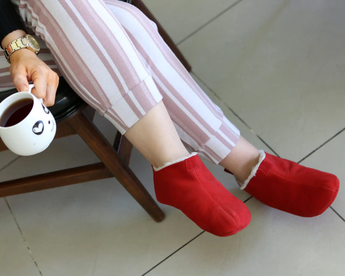 Nubuck Barefoot Home Slippers Sandals Shoes – Red