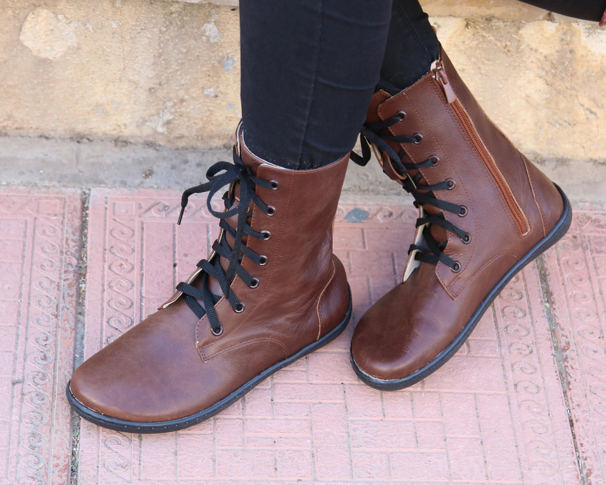 Smooth Barefoot Long Boots Shoes – 6mm Rubber Sole – Dark Brown