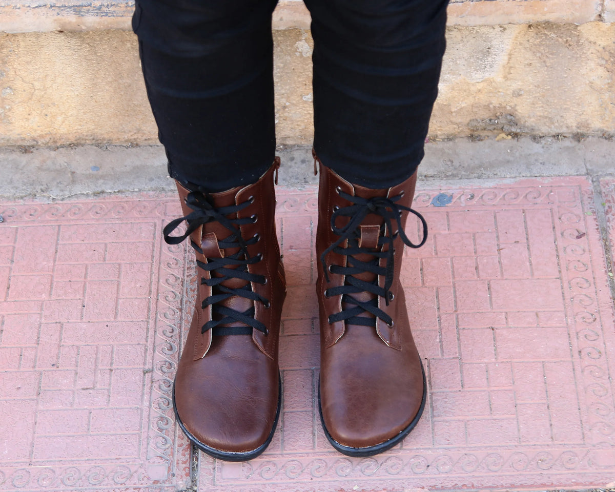 Smooth Barefoot Long Boots Shoes – 6mm Rubber Sole – Dark Brown