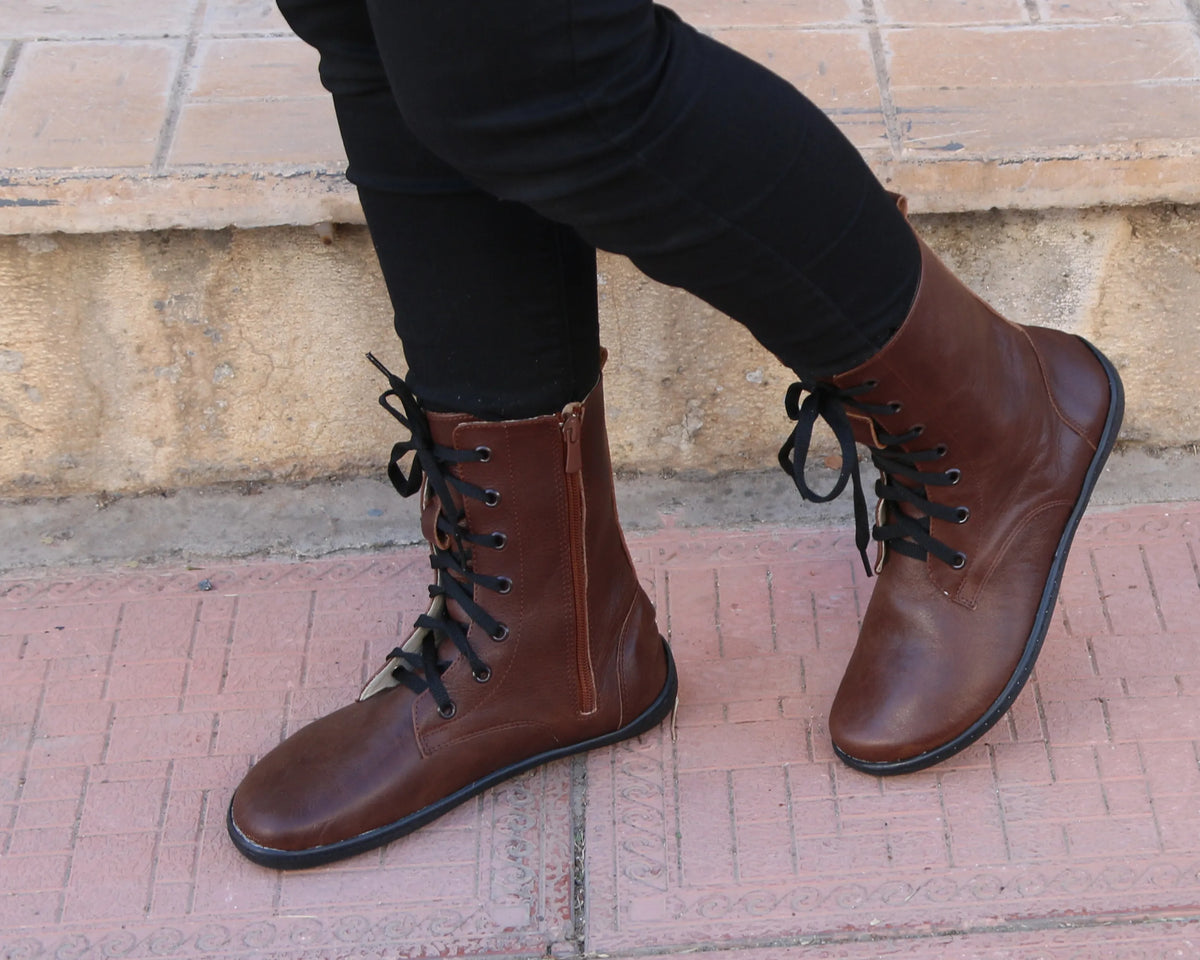 Smooth Barefoot Long Boots Shoes – 6mm Rubber Sole – Dark Brown