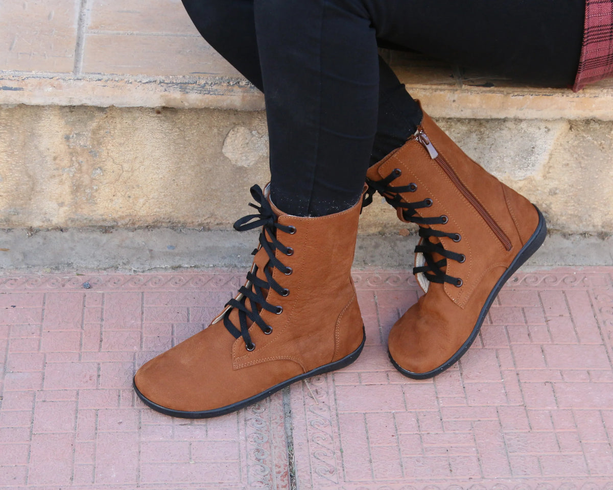 Nubuck Barefoot Long Boots Shoes – 6mm Rubber Sole – Tan