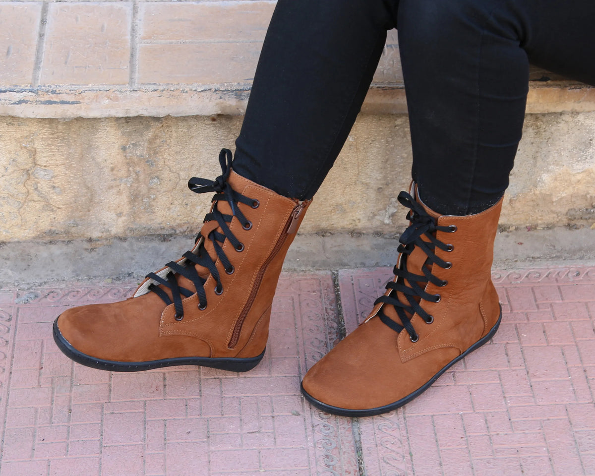 Nubuck Barefoot Long Boots Shoes – 6mm Rubber Sole – Tan