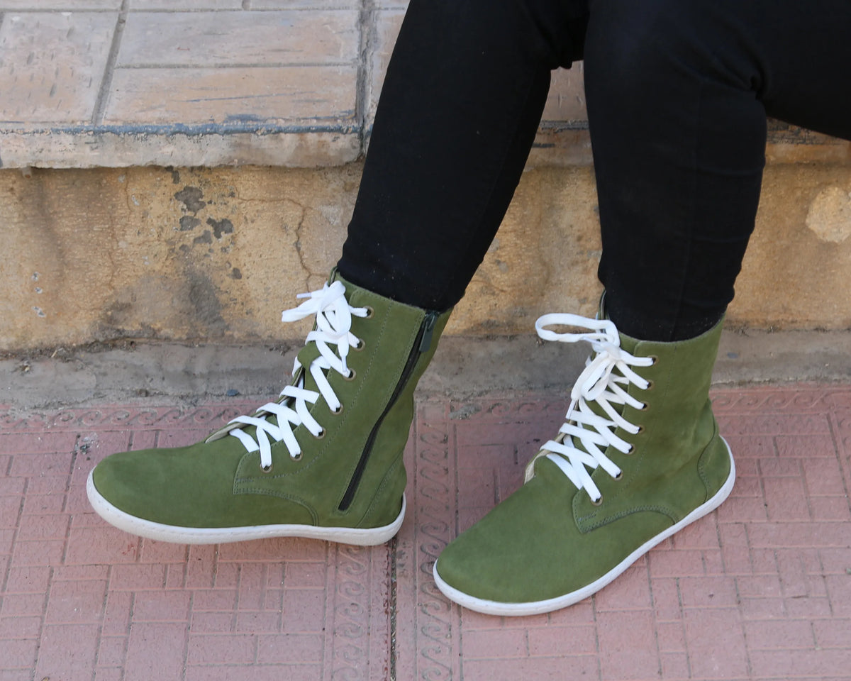Nubuck Barefoot Long Boots Shoes – 6mm Rubber Sole – Green