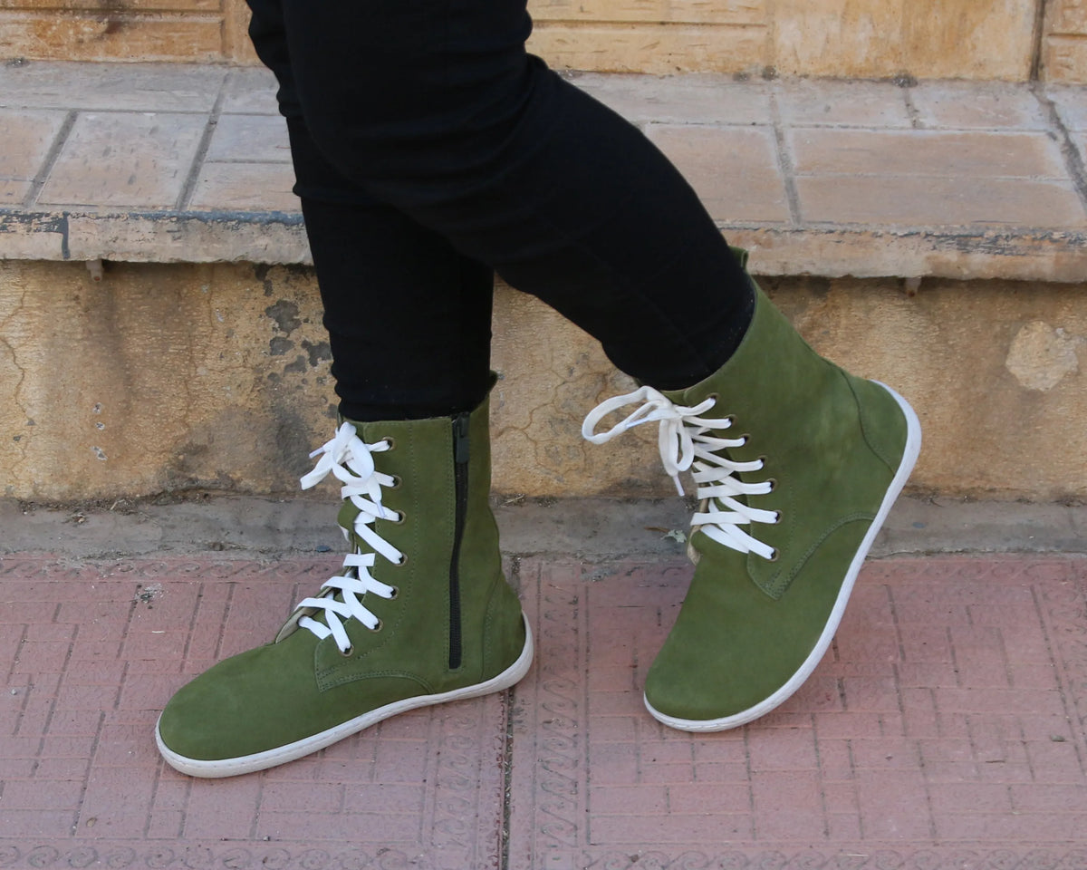 Nubuck Barefoot Long Boots Shoes – 6mm Rubber Sole – Green