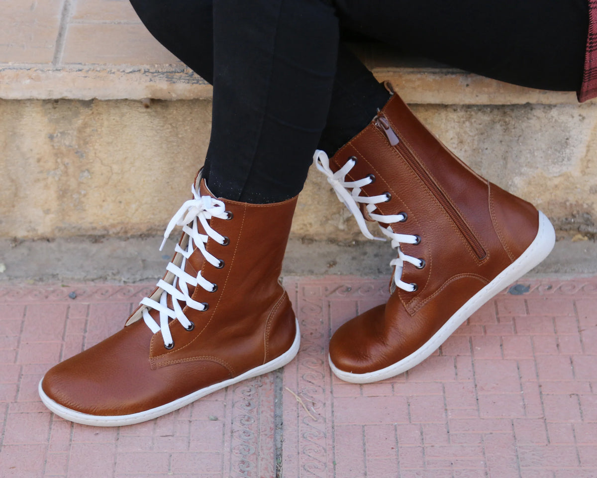 Smooth Barefoot Long Boots Shoes – 6mm Rubber Sole – Brown