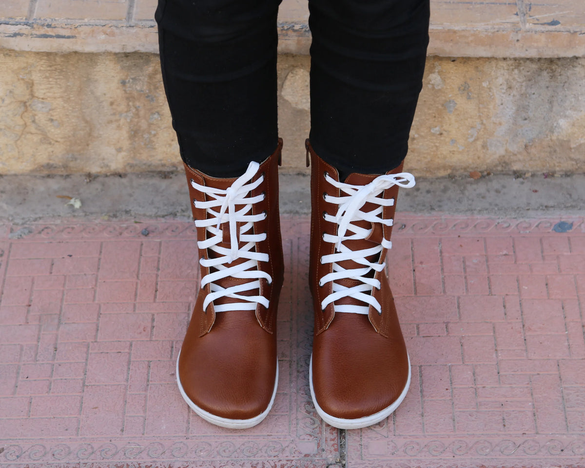 Smooth Barefoot Long Boots Shoes – 6mm Rubber Sole – Brown