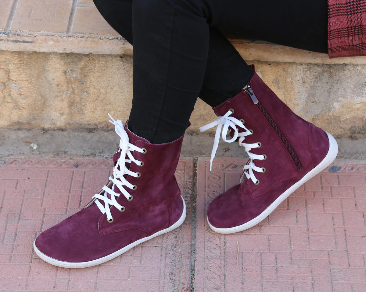 Nubuck Barefoot Long Boots Shoes – 6mm Rubber Sole – Burgundy