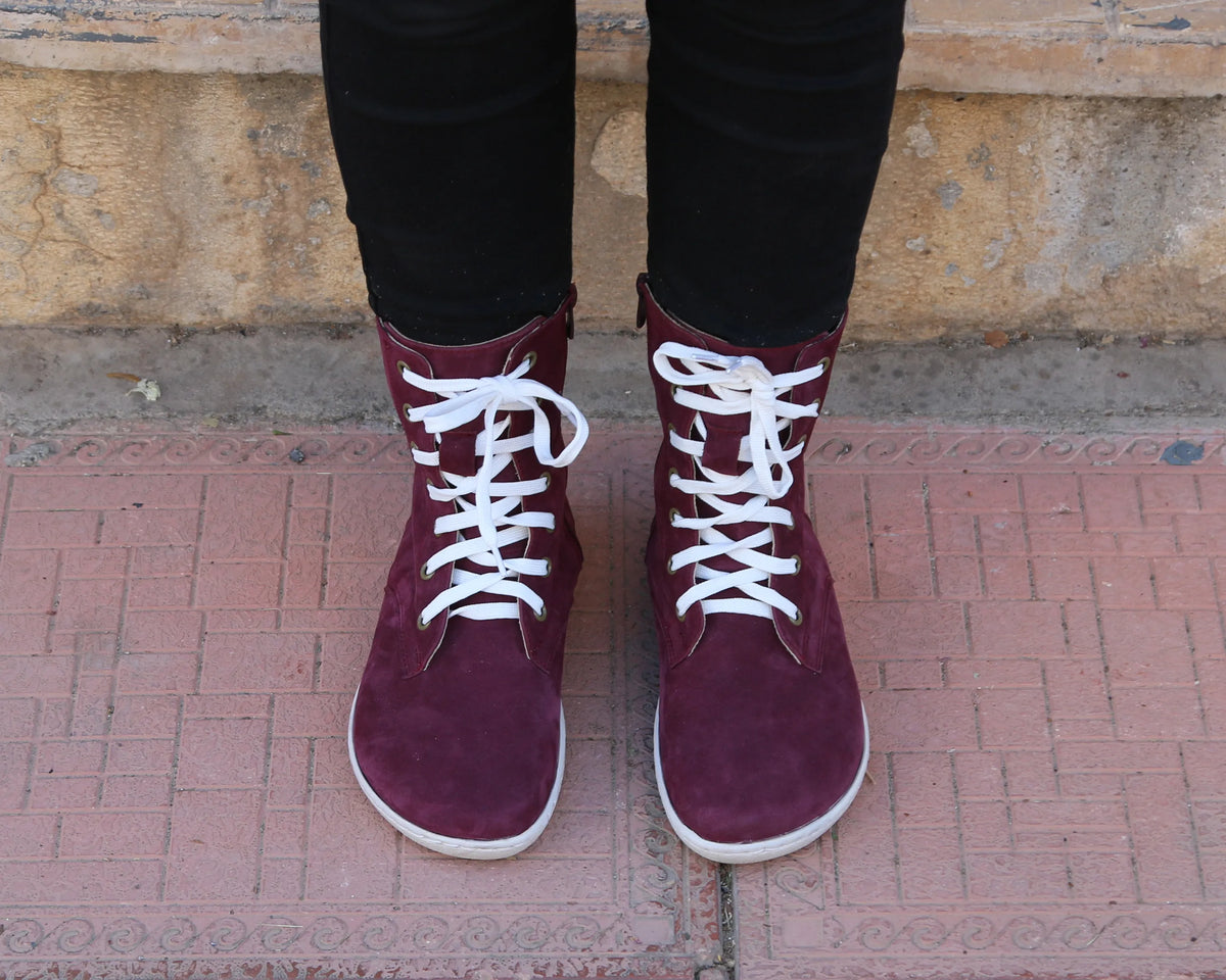 Nubuck Barefoot Long Boots Shoes – 6mm Rubber Sole – Burgundy