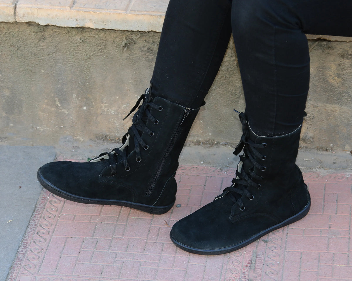 Nubuck Barefoot Long Boots Shoes – 6mm Rubber Sole – Black