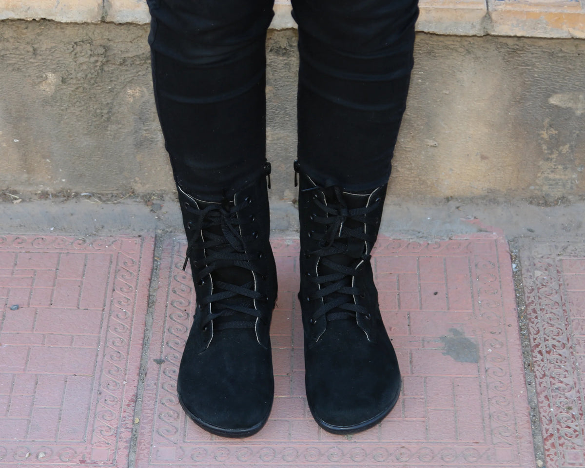 Nubuck Barefoot Long Boots Shoes – 6mm Rubber Sole – Black