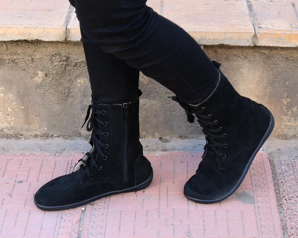 Nubuck Barefoot Long Boots Shoes – 6mm Rubber Sole – Black