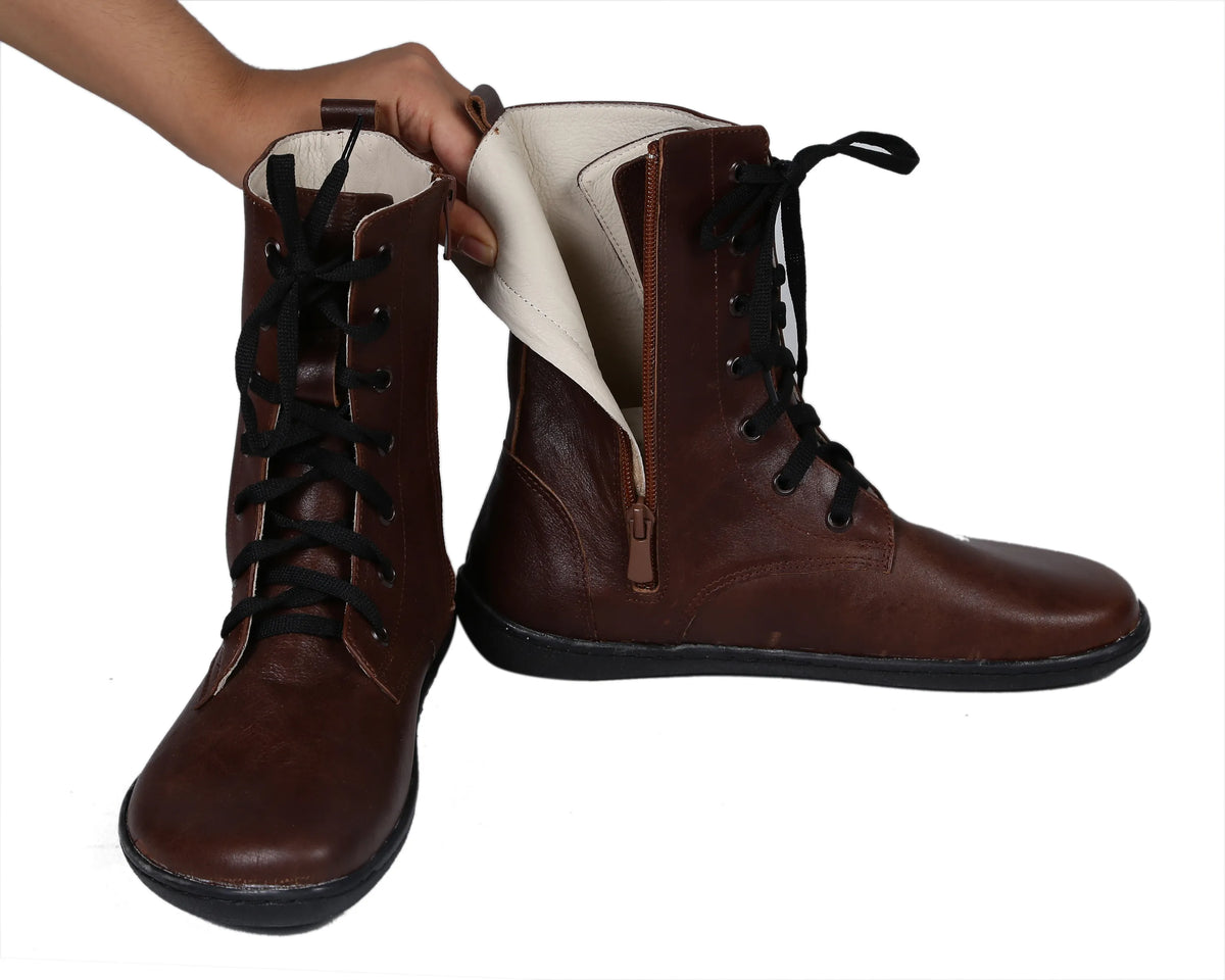 Smooth Barefoot Long Boots Shoes – 6mm Rubber Sole – Dark Brown