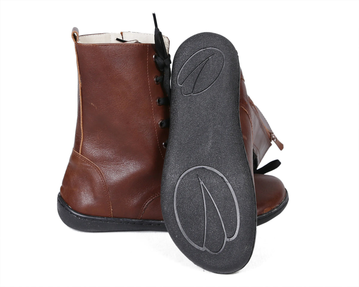 Smooth Barefoot Long Boots Shoes – 6mm Rubber Sole – Dark Brown