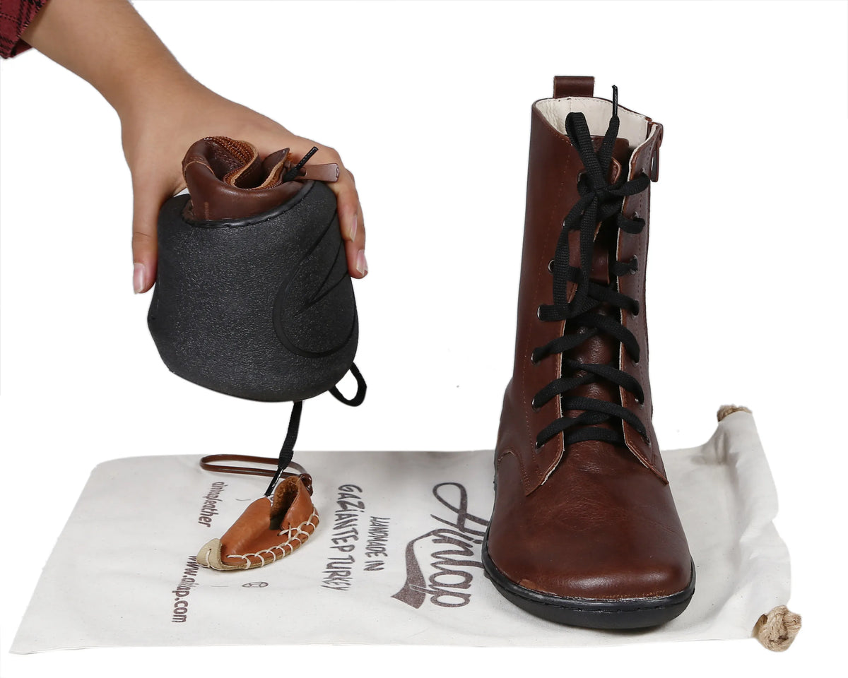 Smooth Barefoot Long Boots Shoes – 6mm Rubber Sole – Dark Brown