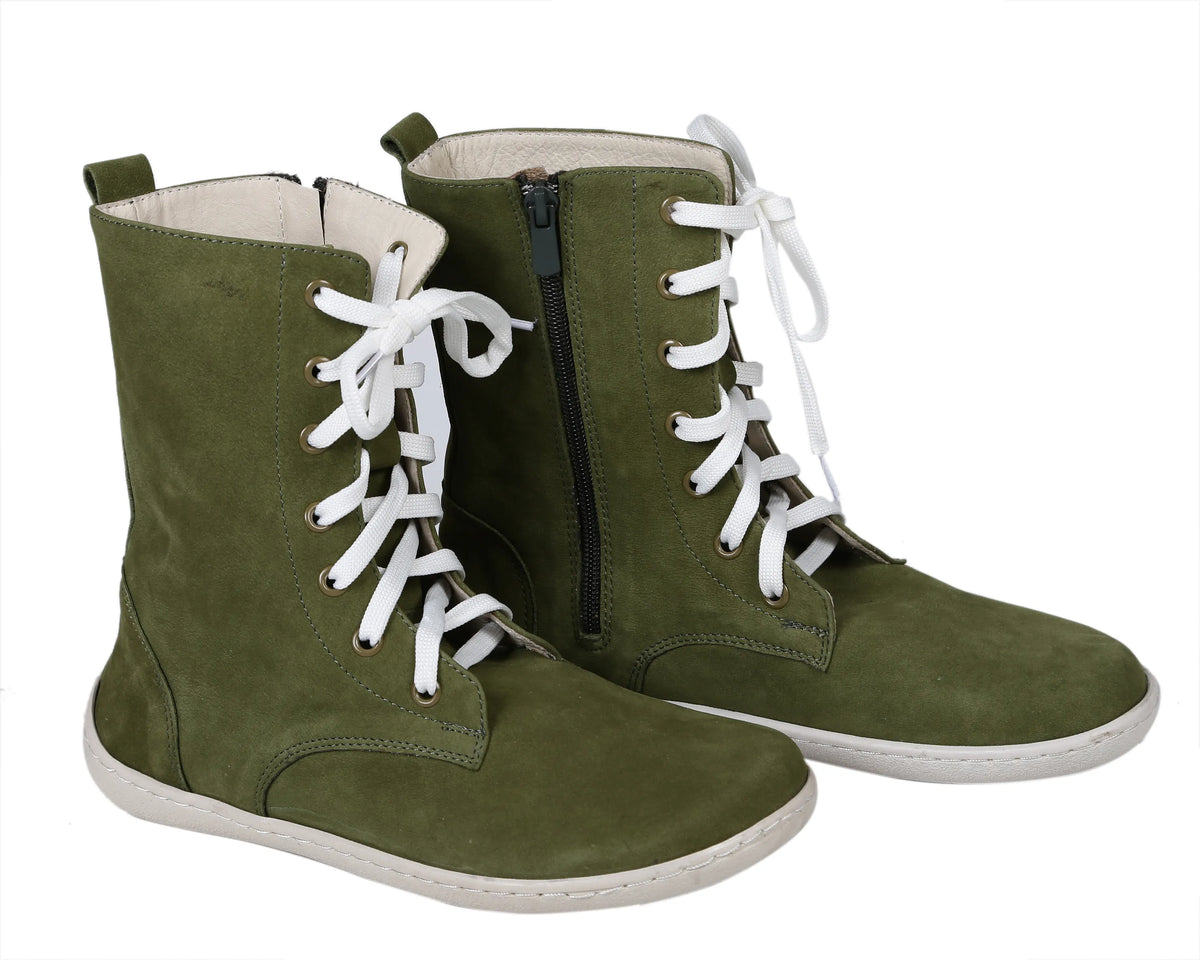 Nubuck Barefoot Long Boots Shoes – 6mm Rubber Sole – Green