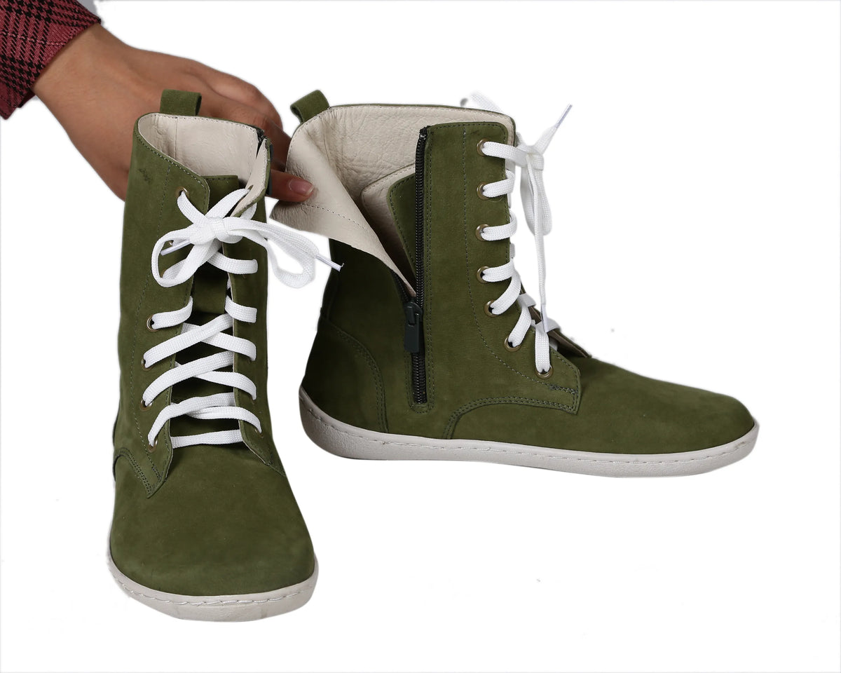 Nubuck Barefoot Long Boots Shoes – 6mm Rubber Sole – Green