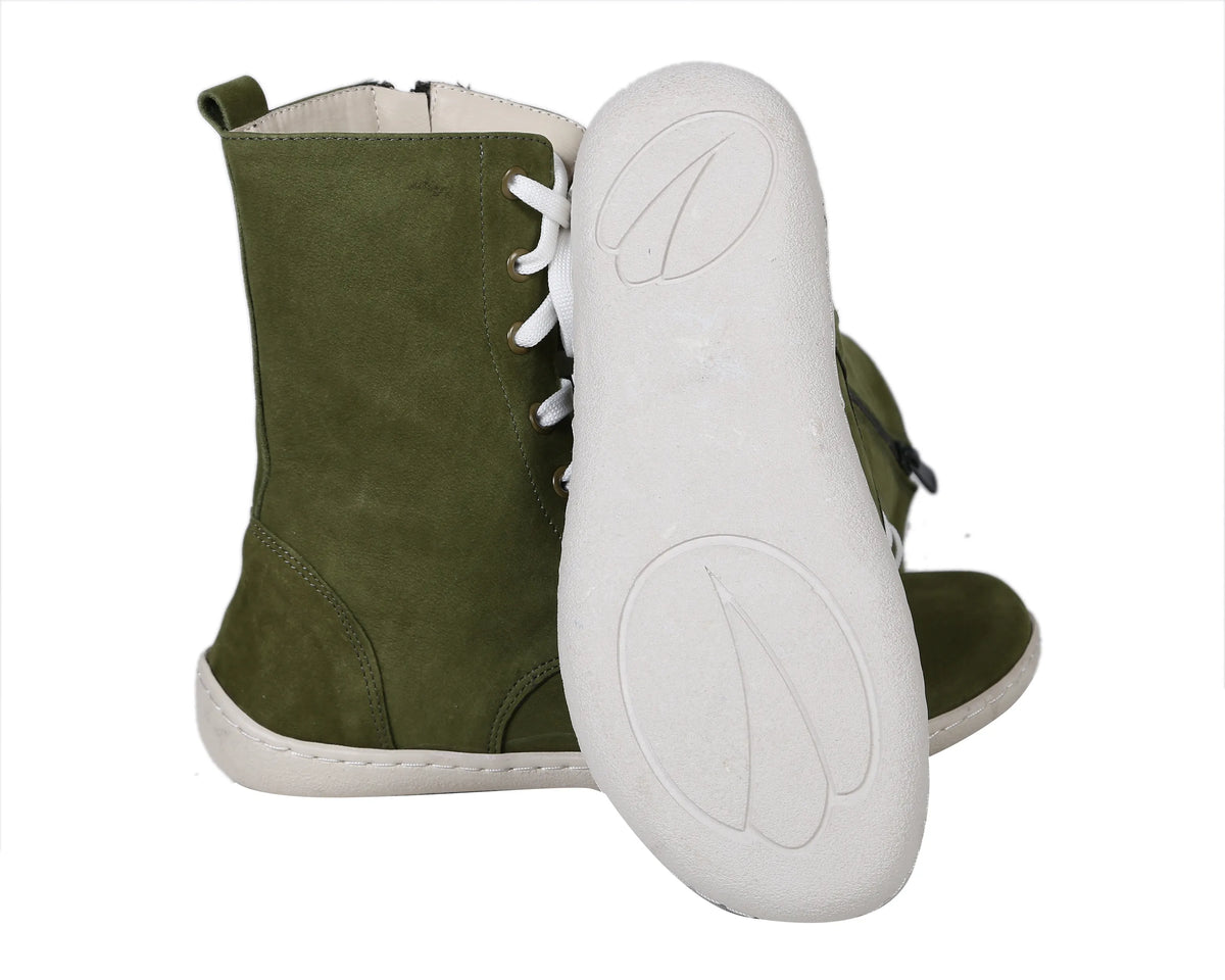 Nubuck Barefoot Long Boots Shoes – 6mm Rubber Sole – Green