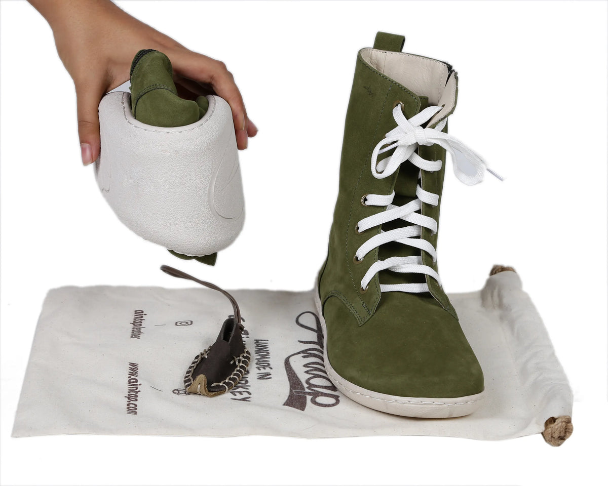 Nubuck Barefoot Long Boots Shoes – 6mm Rubber Sole – Green