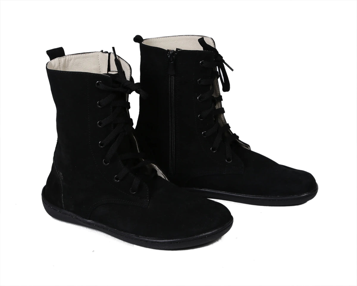 Nubuck Barefoot Long Boots Shoes – 6mm Rubber Sole – Black