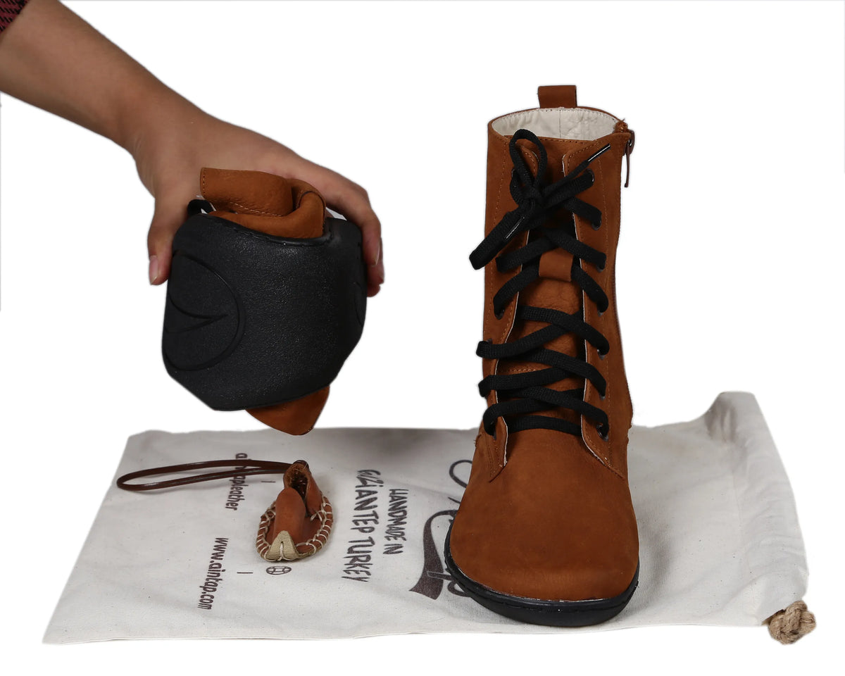 Nubuck Barefoot Long Boots Shoes – 6mm Rubber Sole – Tan