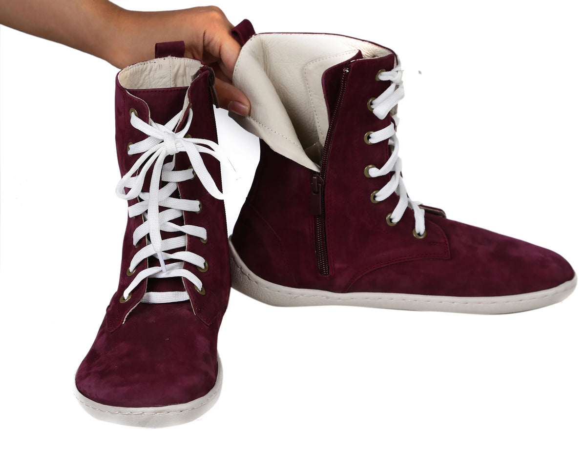 Nubuck Barefoot Long Boots Shoes – 6mm Rubber Sole – Burgundy