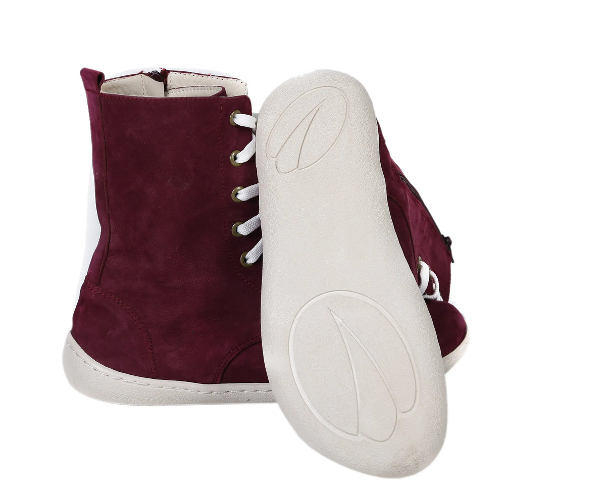 Nubuck Barefoot Long Boots Shoes – 6mm Rubber Sole – Burgundy