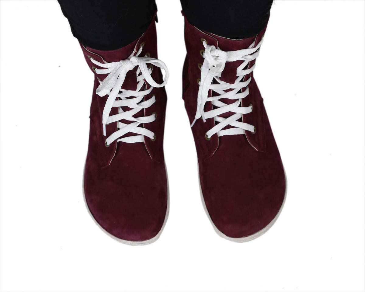 Nubuck Barefoot Long Boots Shoes – 6mm Rubber Sole – Burgundy