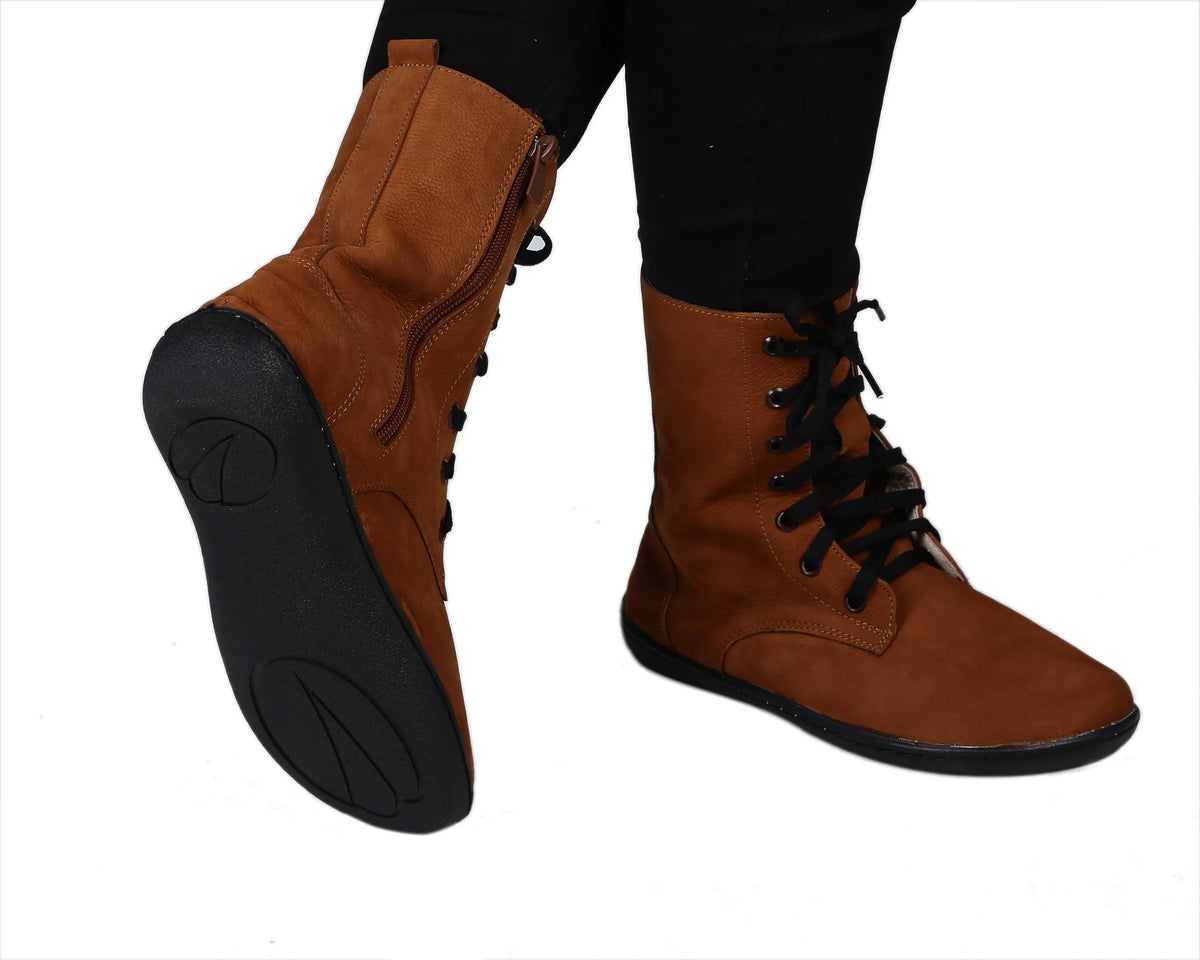 Nubuck Barefoot Long Boots Shoes – 6mm Rubber Sole – Tan