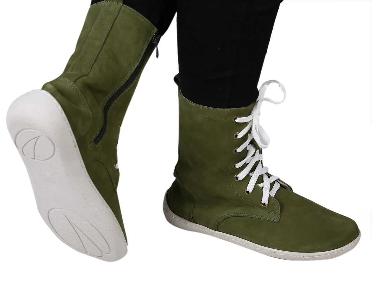 Nubuck Barefoot Long Boots Shoes – 6mm Rubber Sole – Green