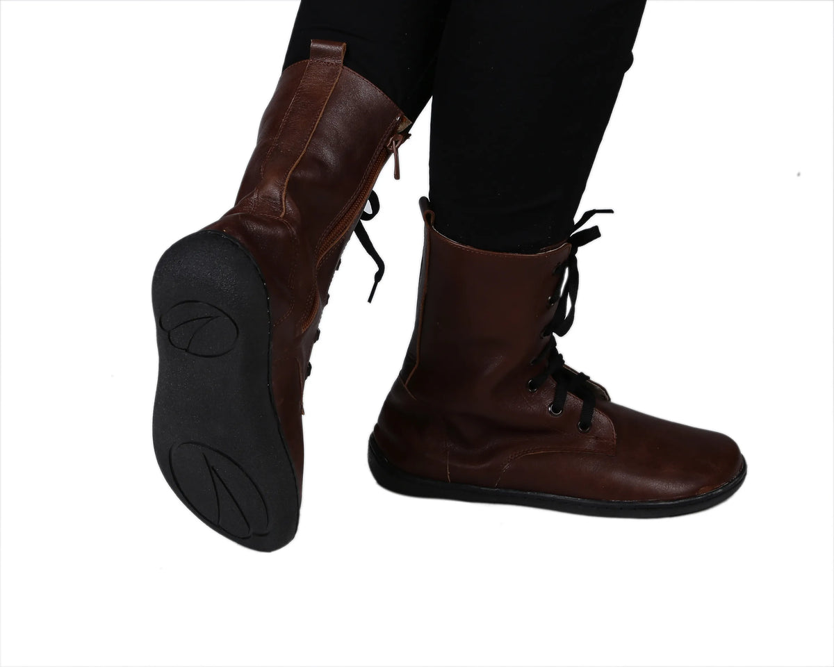 Smooth Barefoot Long Boots Shoes – 6mm Rubber Sole – Dark Brown