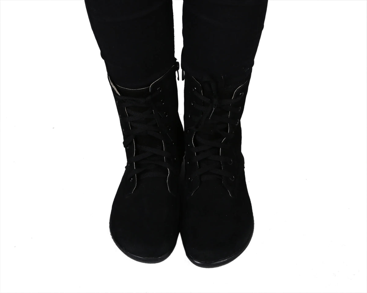 Nubuck Barefoot Long Boots Shoes – 6mm Rubber Sole – Black