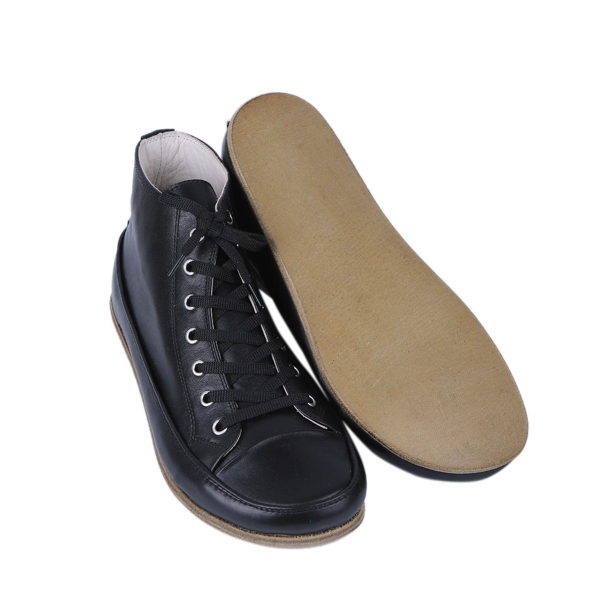 Smooth Barefoot Long Boots Converse Shoes – Classic Sole — Leather Sole – Full Black